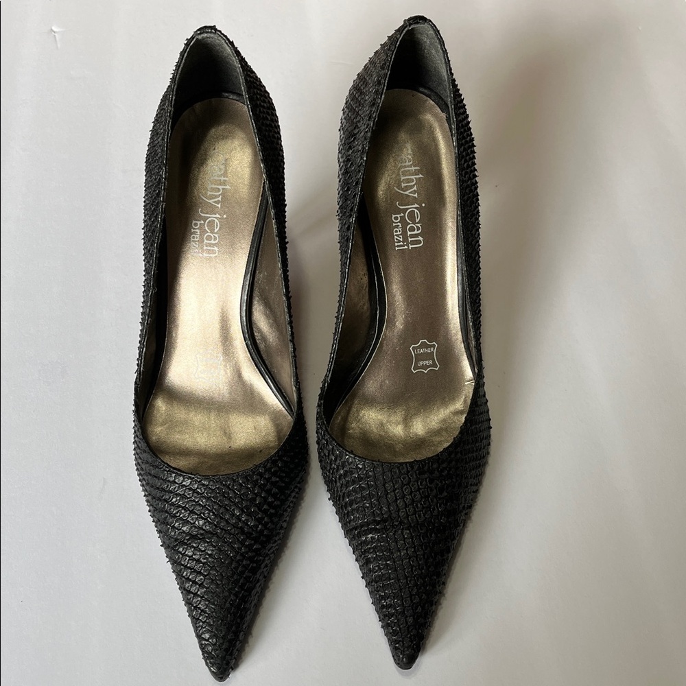 Cathy Jean DUMOND BLK HEELS pointed toe Leather Size 9